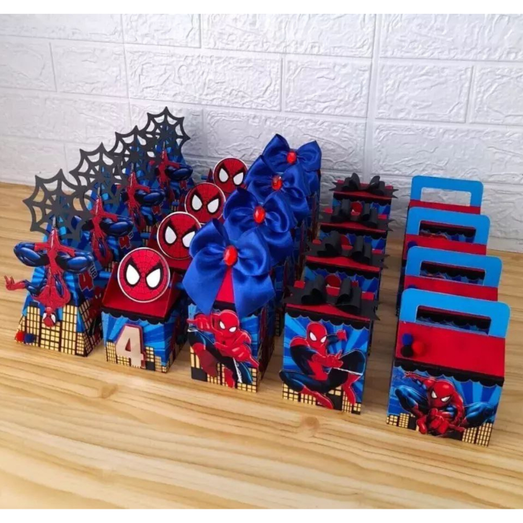 Kit Festa Homen Aranha Caixinhas Personalizada - Pegue e Monte Lembrancinhas para Festa Infantil