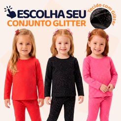 Conjunto Infantil Feminino Shine Minimalista Cotton com Glitter Manga Longa Conforto e Estilo L19