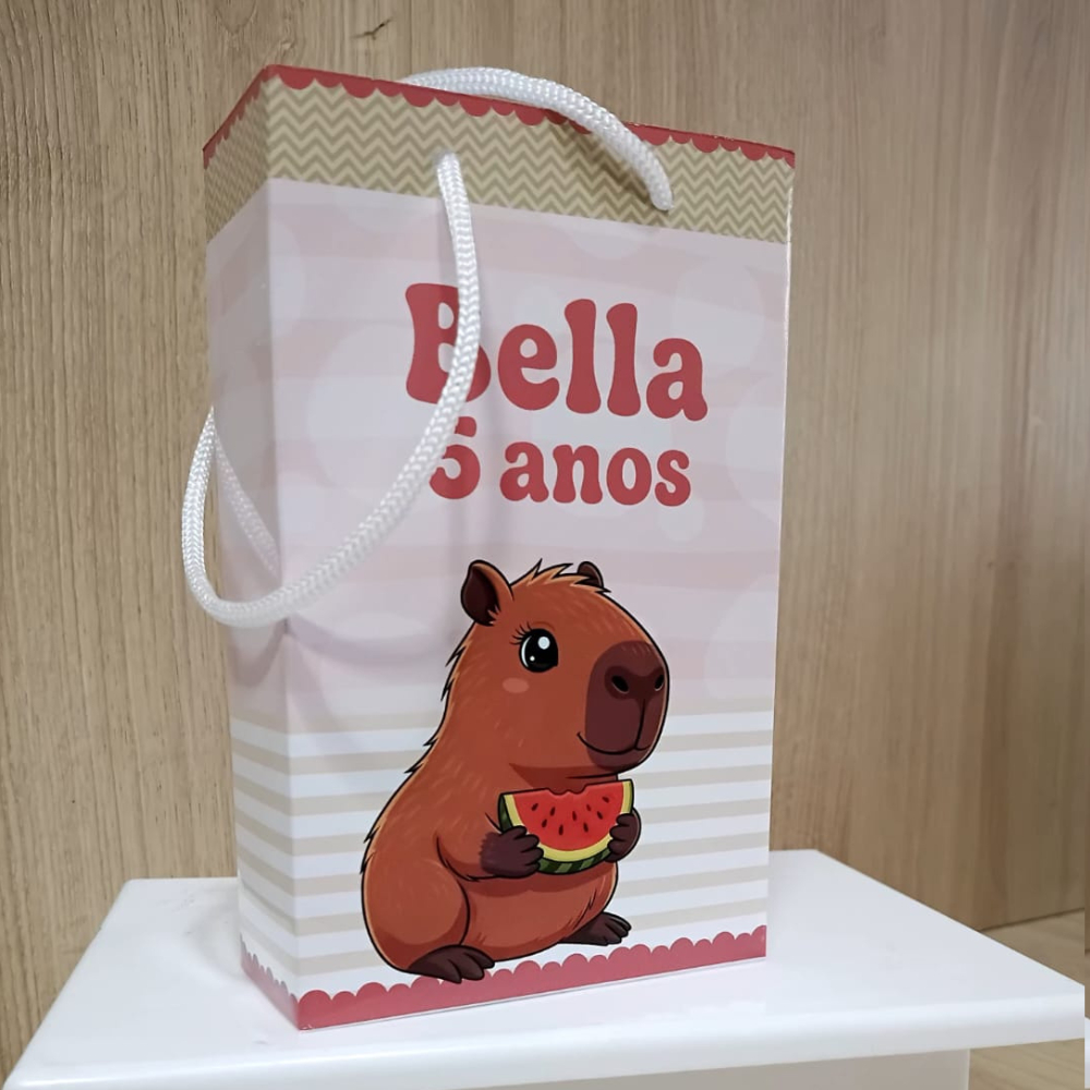 Sacolinha  Personalizada Capivara menina  Pegue e Monte | Sacolinha Surpresa Lembrancinha Festa Infantil Capivara rosa