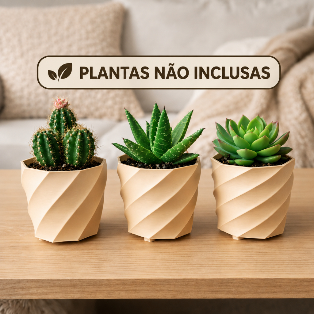 Kit 3 Mini Vaso Vasinho Decorativo Suculenta Cacto Jardim Enfeite Planta Decoração Casa Sala Mesa