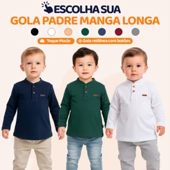 Camisa Bebê Menino Gola Padre Manga Longa Camisa Infantil Masculina Básica e Elegante L09