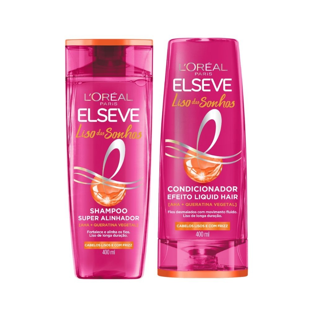 Kit Elseve Liso Dos Sonhos AHA + Queratina Vegetal - Kit com Shampoo 400ml e Condicionador 400ml