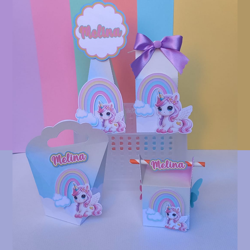 Kit Festa - Tema Unicórnio/Lembracinha Festa Infantil, Caixinhas Personalizadas