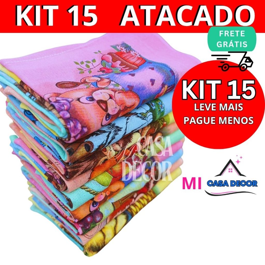 Kit 15 Pano De Prato Colorido Grande Atacado Algodão  De Cozinha Estampado