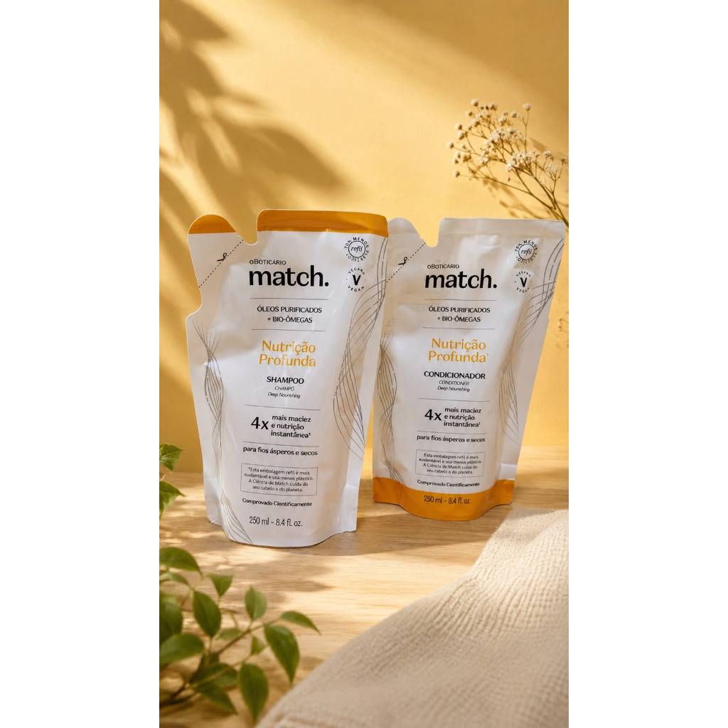 Kit Refil Shampoo + Condicionador Nutrição Profunda Match, O Boticário.