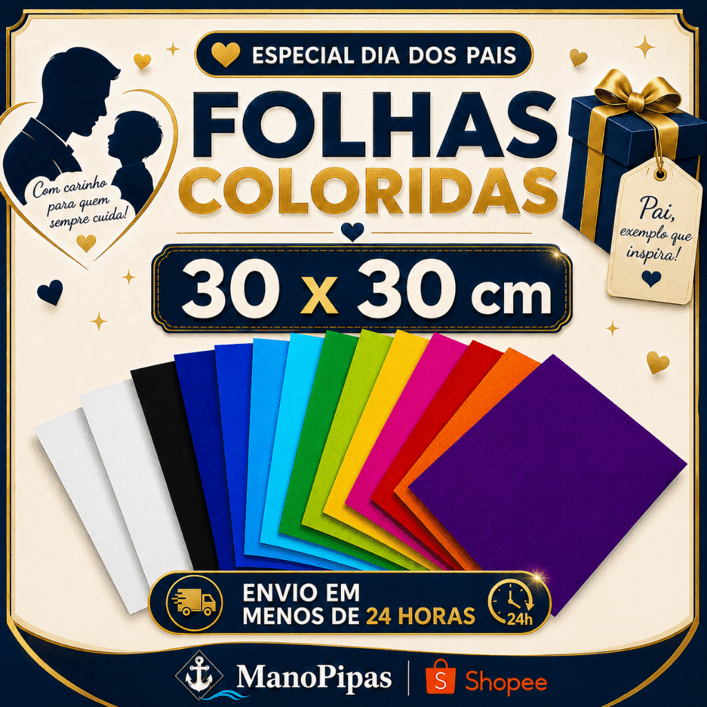 Papel de Seda Colorido 30x30 Dia dos Pais Pipa Artesanato Bandeirinha 100 a 400 Folhas ManoPipas