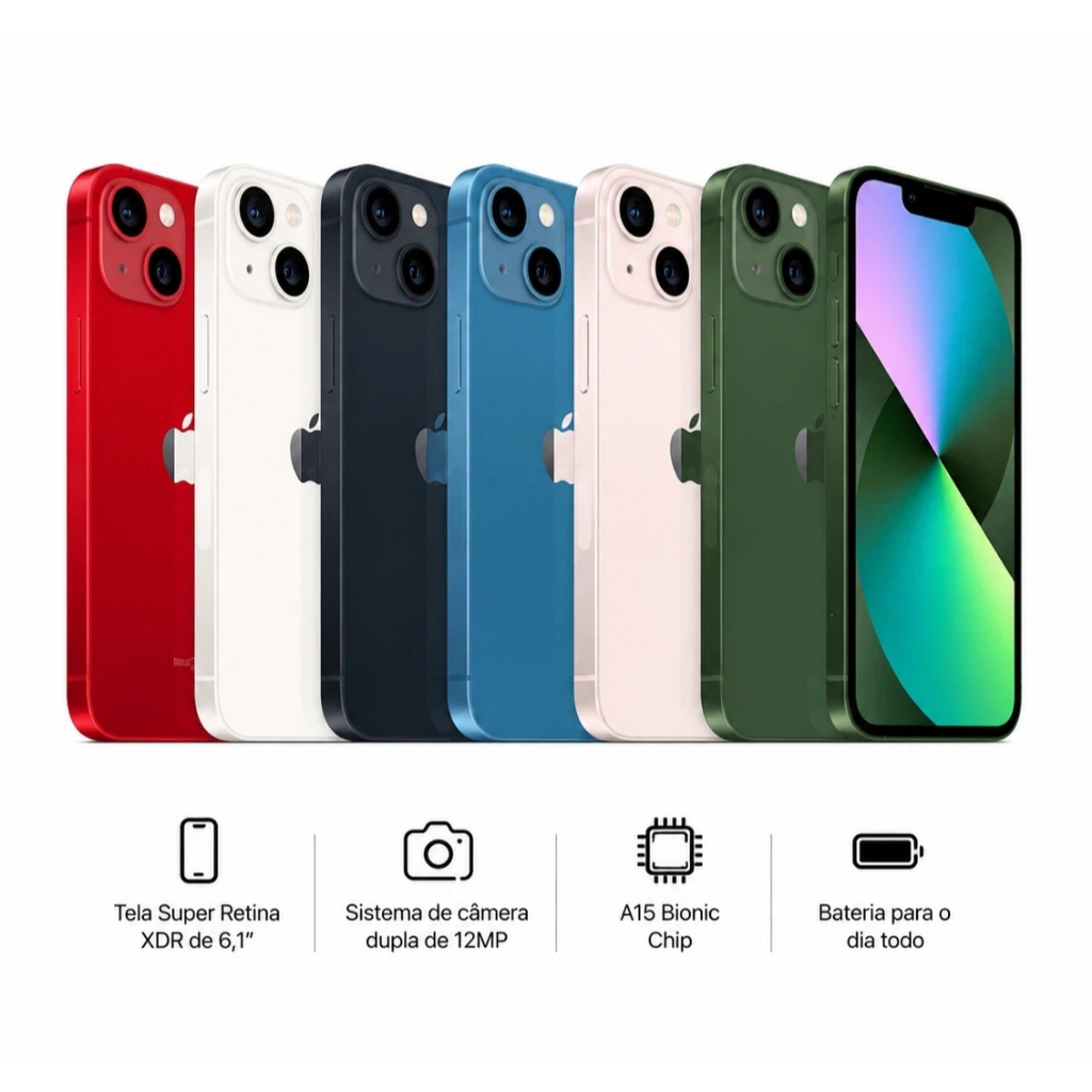 Apple iPhone 13 256GB - Tela Super Retina XDR 6.1” A15 Bionic Câmera Dupla 12MP 