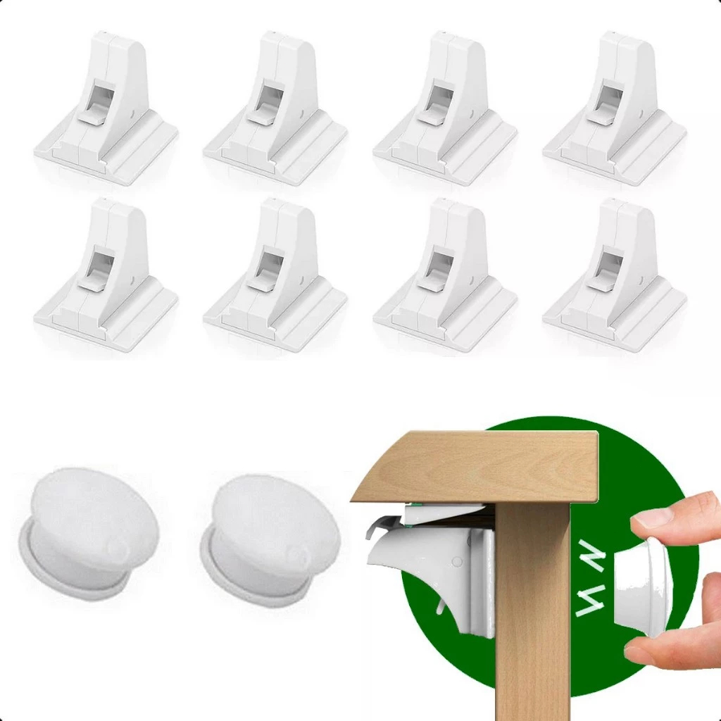 Kit 4~8 Travas Gaveta Armário Porta Gabinete Moveis Com Imã Magnético Prendedor Invisivel Doméstico Dupla Face