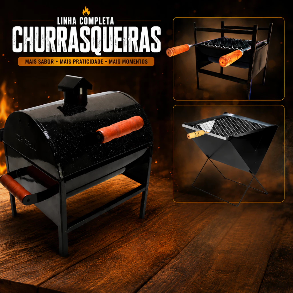 Mini Churrasqueiras Portátil Modelos Variados Bafo Aberta  Dobrável para Carvão