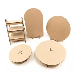 Kit 5 Peças MDF para Festa Decoração de Mesa Personalizável Cru/Branco