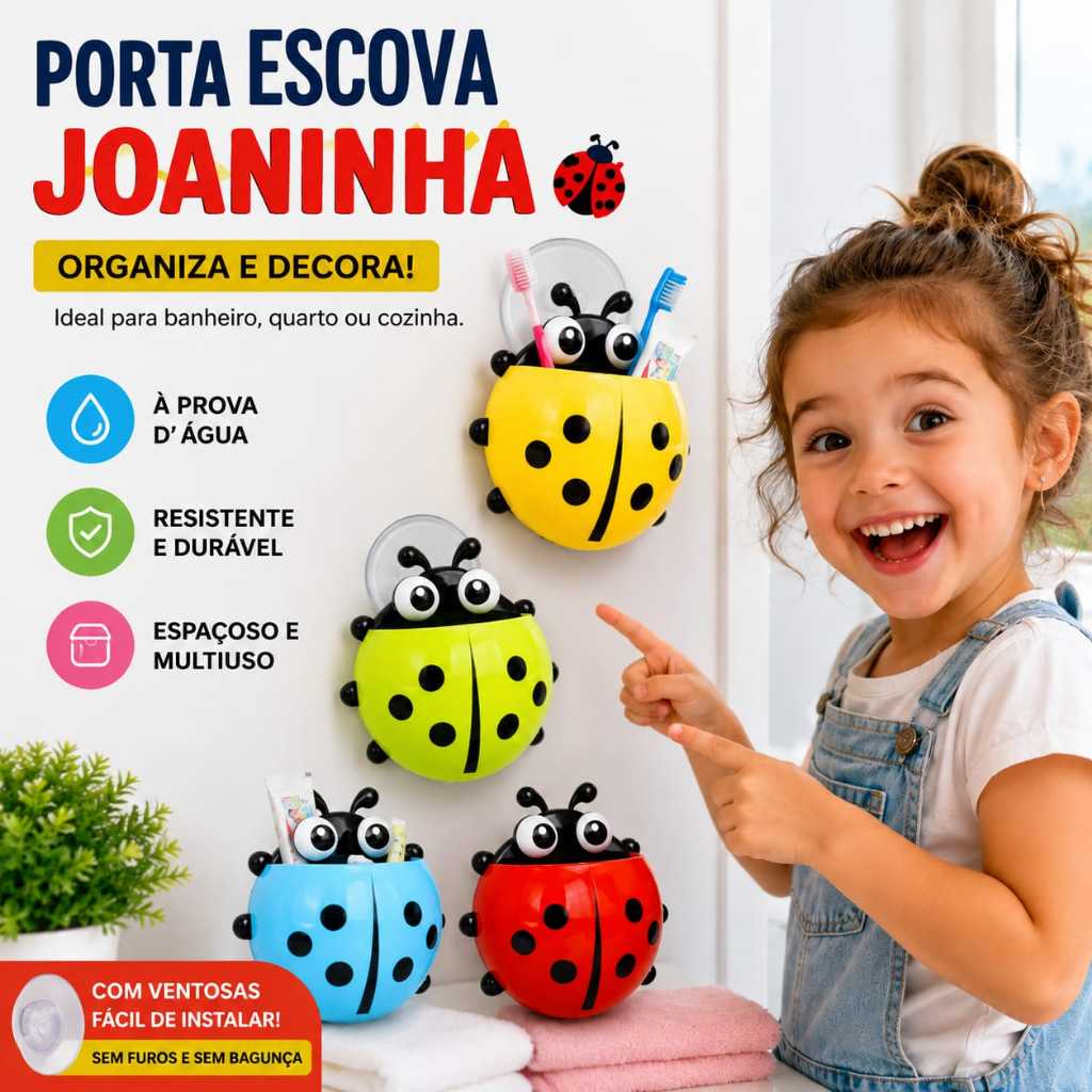 Promoção!! Porta Escova De Dente - Suporte De Parede Com Ventosa Organizador Joaninha