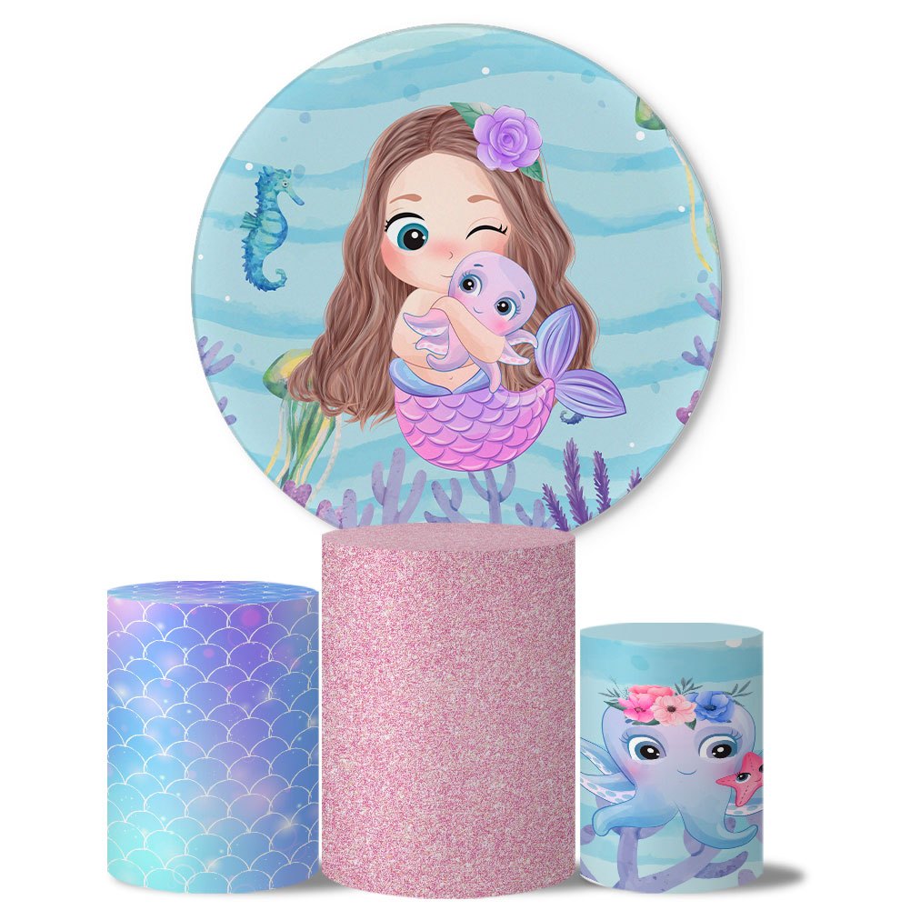 Kit Festa Tema Sereia Fundo do Mar | Painel + Trio de Capas