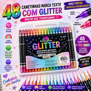 Marcador metálico 6/12/18/24/36/48 caneta de glitter de cabeça dupla marcador de cabeça dupla brilhante Material Escolar