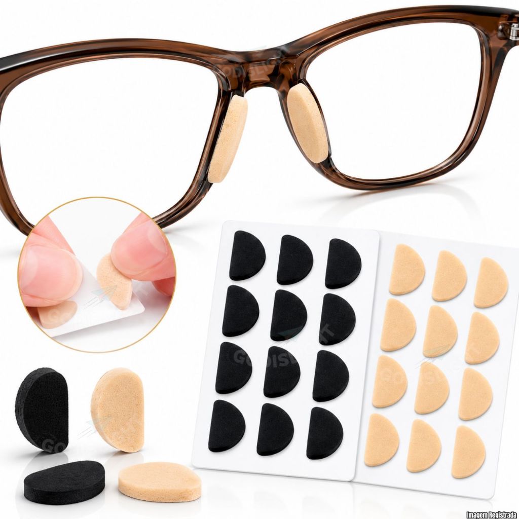 Conjunto Plaqueta Adesiva para Óculos Antiderrapante Almofada de Nariz Mais Conforto Não Cai Oculos