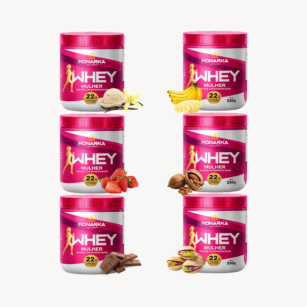 Kit Degustação Mulher 1,5 kg em 6 sabores  - Whey Protein Isolado Concentrado Blend de Proteina.