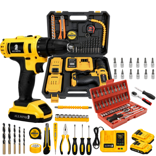 Kit Furadeira Parafusadeira 2 Baterias Profissional 25V Brushless Bivolt Acessórios E Maleta Soquete
