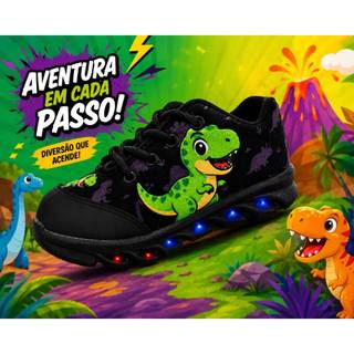 Tenis Infantil Led SUPER DINO DINOSSAURO T-REX desenho Menino com Luizinha Envio Imediato…