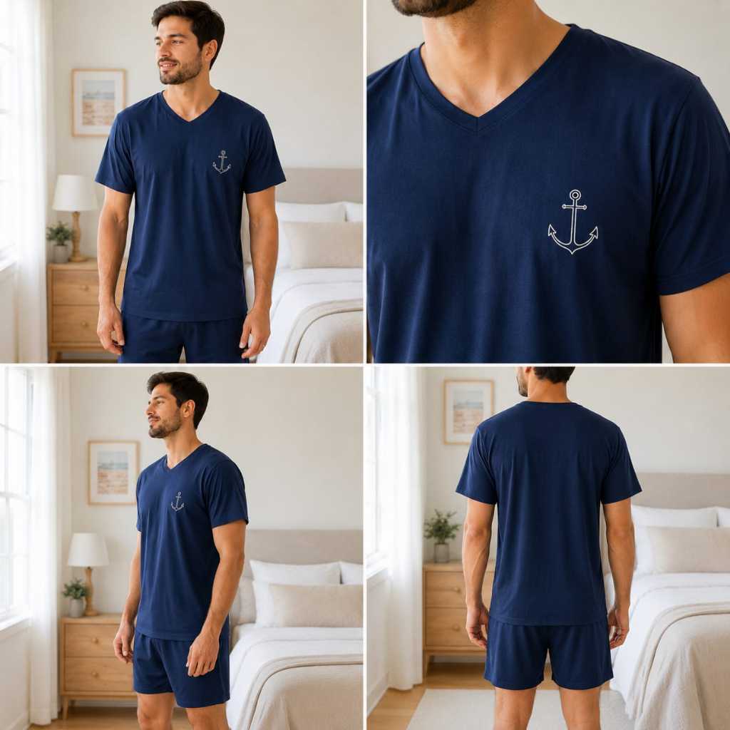 Pijama Masculino Conjunto Aduto Curto Malha Premium | Confortável Macio