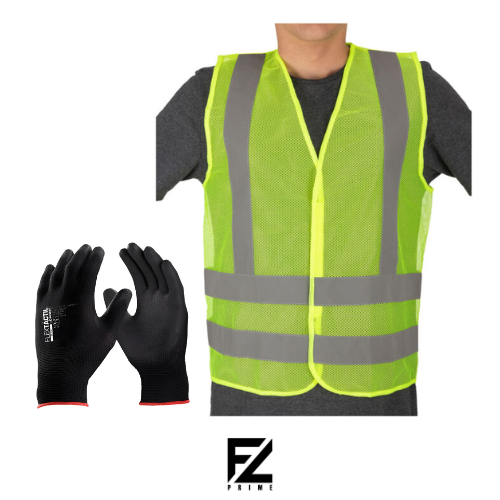 Kit Luva Flextactil e Colete Tela Velcro Respiravel Refletivo sem bolso Verde - Laranja