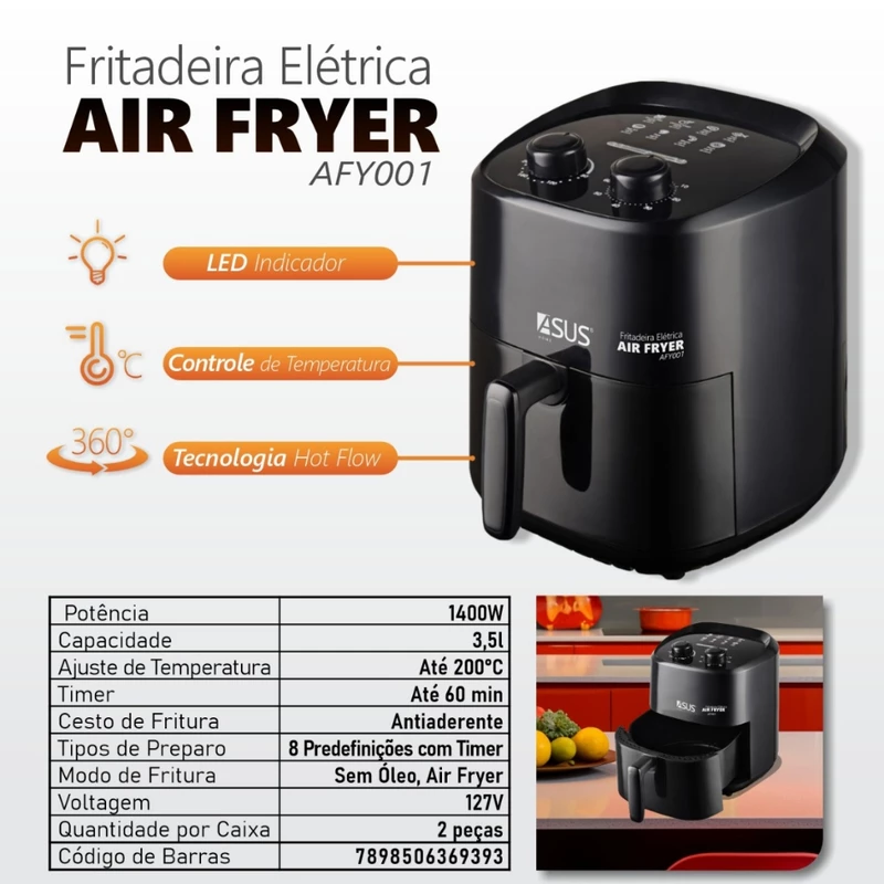 Fritadeira Sem Óleo Elétrica Air Fryer 3,5 Litros 1400w — foto 5