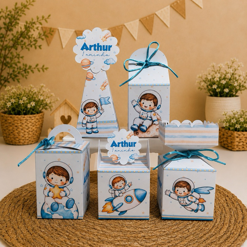 Kit Caixinhas Personalizadas ASTRONAUTA AZUL CLARO Lembrancinhas Para Festa Kit Festa Personalizados