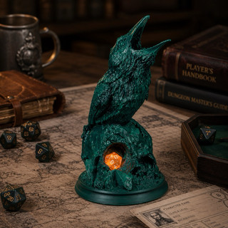 Torre de Dados Dice Tower Corvo Caveira RPG D&D Dice Roller Porta Dados Decoração Gótica Impressão 3D Premium
