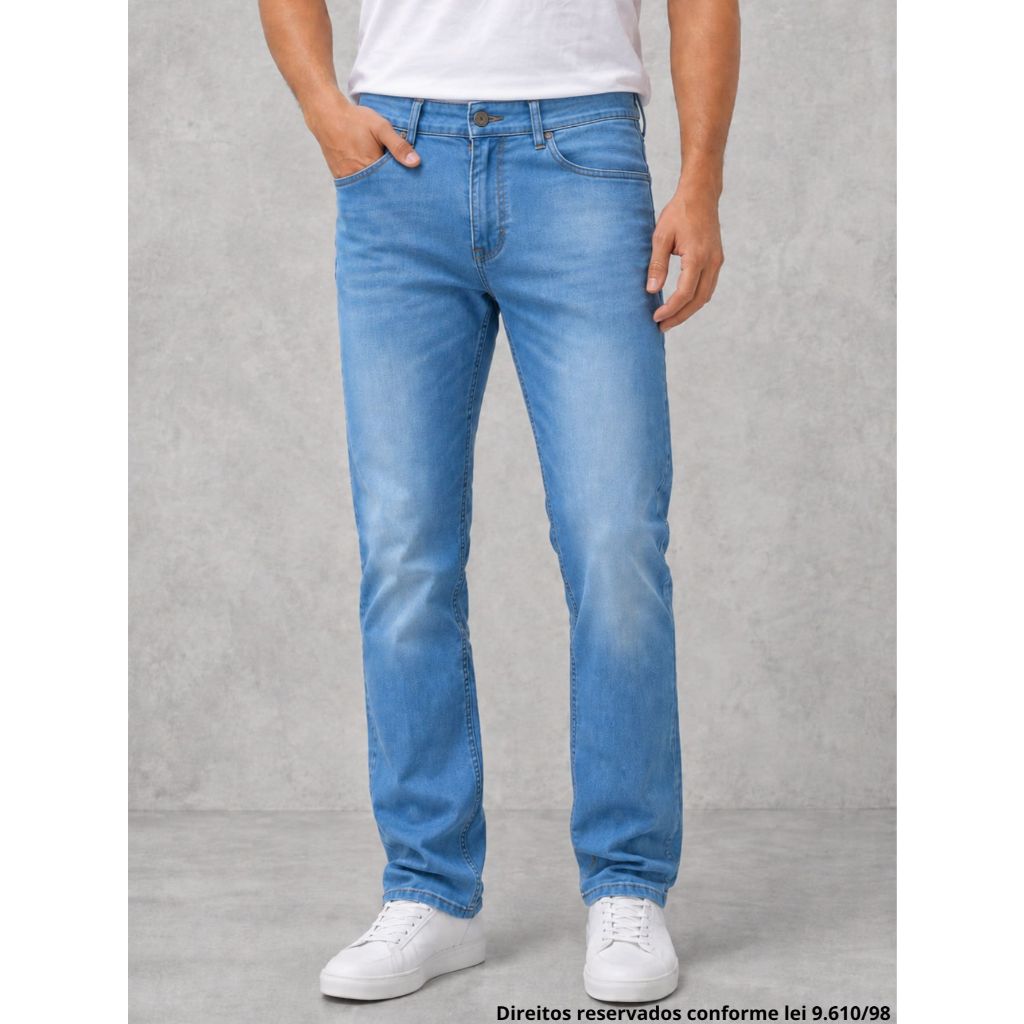 Calça Jeans Masculina Tradicional Clara Corte Reto com Elastano