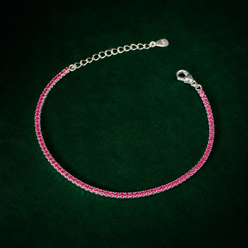 Pulseira Riviera Prata 925 com Pedras Rosa Pink Brilho Intenso