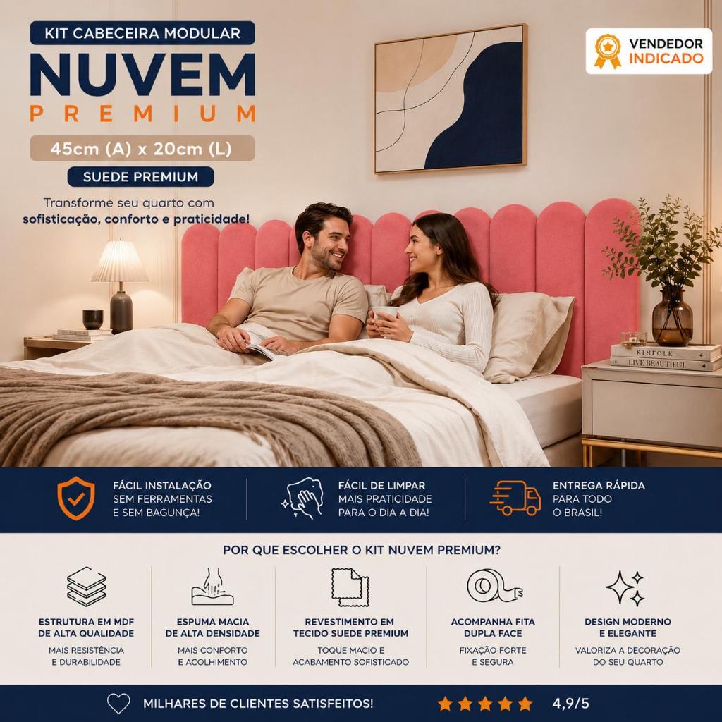 Kit Cabeceiras de Cama Box Casal Solteiro Queen King Modulada 45x20cm Nuvem - VÁRIOS KITS