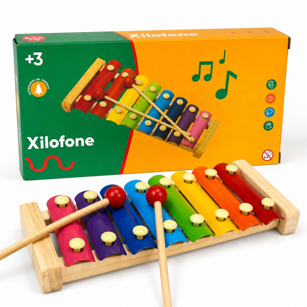 Xilofone Infantil Madeira 8 Notas Brinquedo Musical Educativo Montessori Pedagógico Colorido
