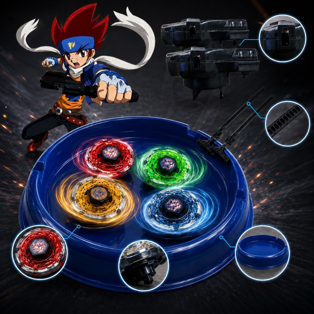 Kit 4 Beyblade Tornado de Metal com Led e Lançador Spinner