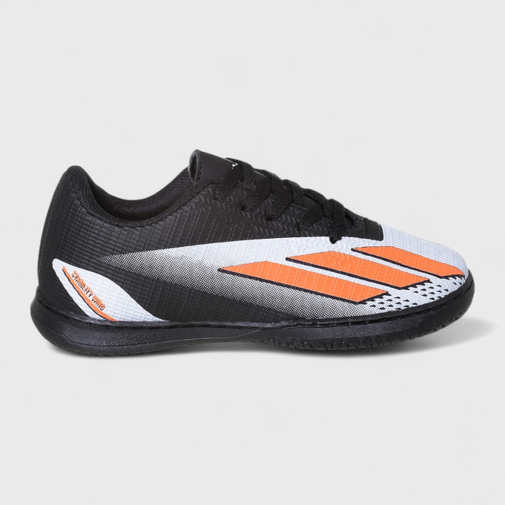 Tênis Chuteira Futsal Infantil Menino Reforçada Futebol De Salão Preto/Branco