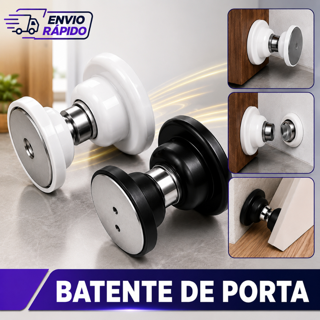Prendedor Trava De Porta Batedor Fixador Batente Adesivo Amortecedor Imã Magnético Inox Preto