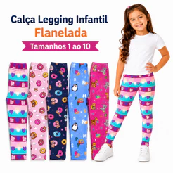 Calça Legging Infantil Flanelada Algodão Quentinha Inverno Estampada Tamanhos 1 ao 10