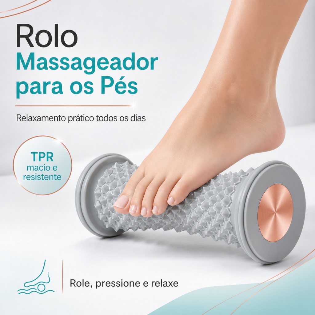Massageador para Pés com Rolo TPR 17 cm, Pontos de Pressão, Portátil para Relaxamento em Casa, Escritório e Academia