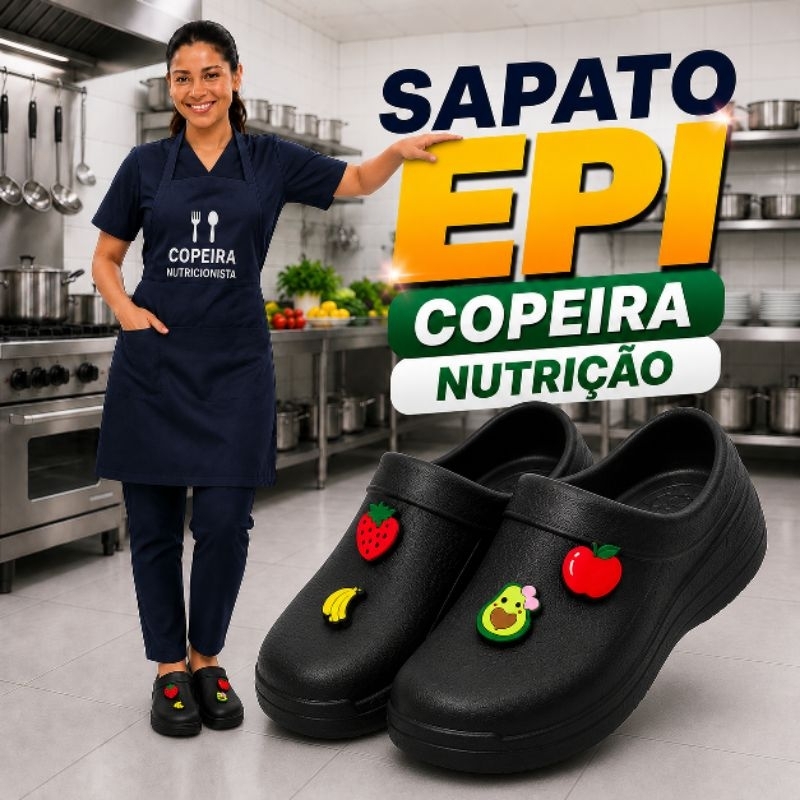 Sapato Fechado Eva EPI Copeira Yvate Nutrição Antiderrapante Cozinheira Profissional Leve Confortável (Nr-32 Nutrição)
