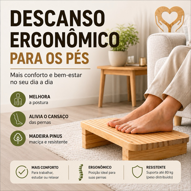 Suporte ergonômico para os pés ideal para escritórios, homeoffice, barbearias, salão de beleza
