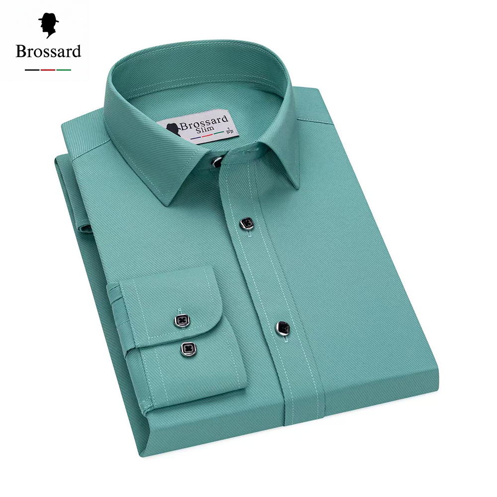 Atacado BROSSARD Camisa Social Masculina Manga Longa Slim Blusa Não amassa Algodão Trabalho e Casual · foto 2