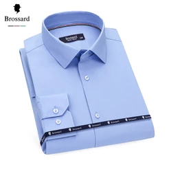 Atacado Camisa Social Masculina Manga Longa Não Amassa Slim BROSSARD Blusa Respirável Impermeável