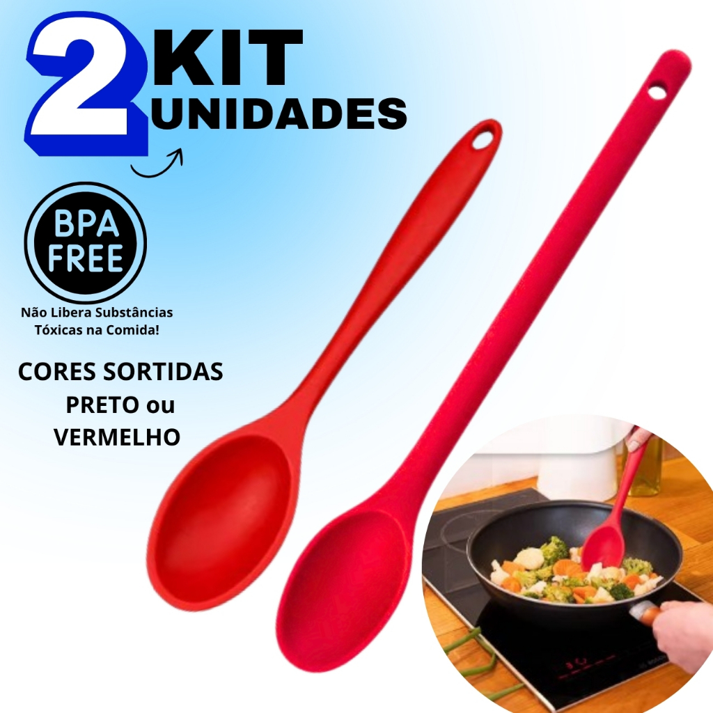 Jogo 2 Colheres de Silicone 26,8cm E 30cm Grande e Pequena Não Risca Panela