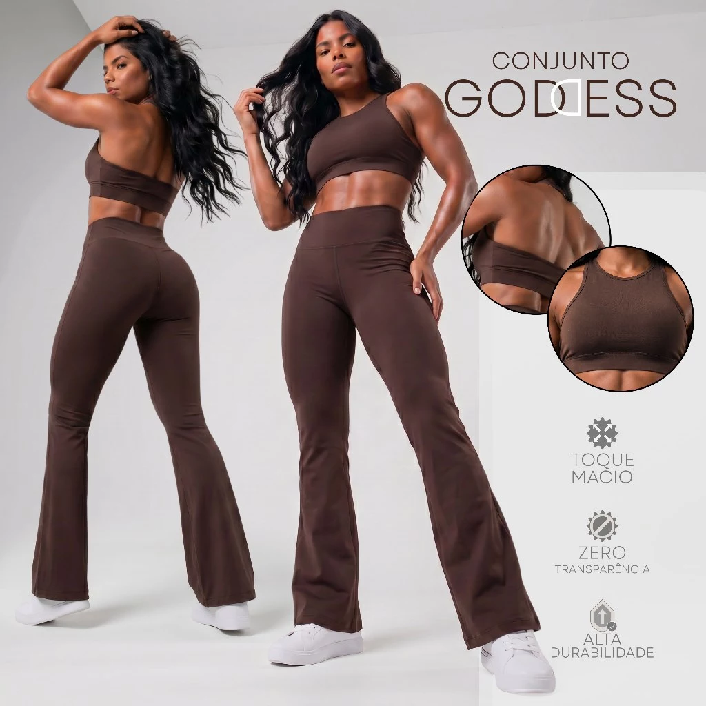 Conjunto Fitness Feminino Calça Flare Cintura Alta + Top Frente Única Academia Yoga Ginástica — imagem 1