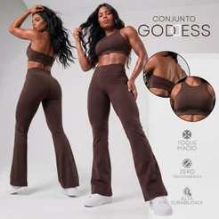 Conjunto Fitness Feminino Calça Flare Cintura Alta + Top Frente Única Academia Yoga Ginástica