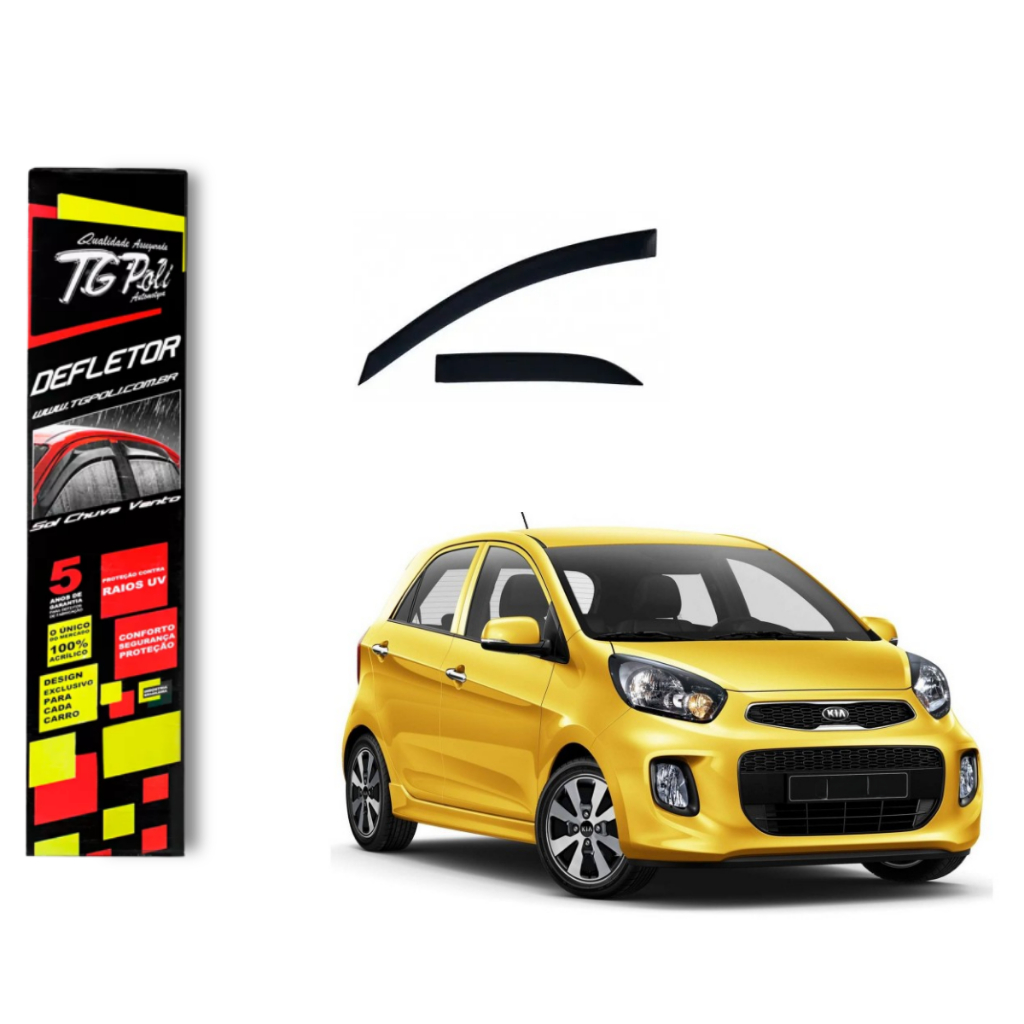 Calha de Chuva Kia Picanto 2012 a 2017 4 portas TG Poli Defletor Portas Protetor Janelas Fumê