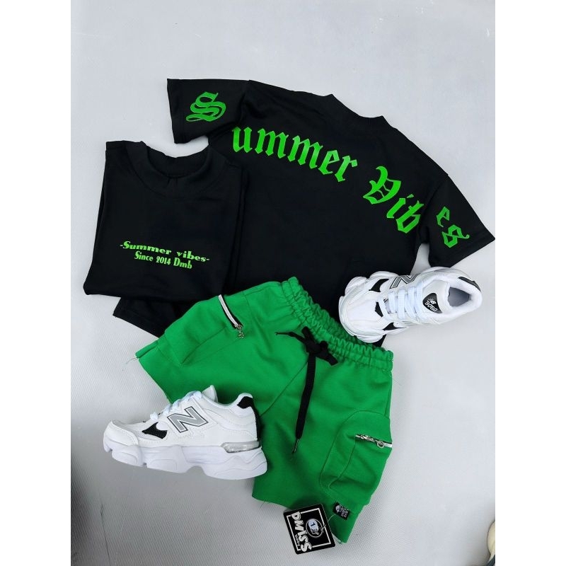 2-pcs Conjunto PREMIUM ENCORPADO-gramatura 255 masculino Menino Estiloso Infantil |CONJUNTO summer neon