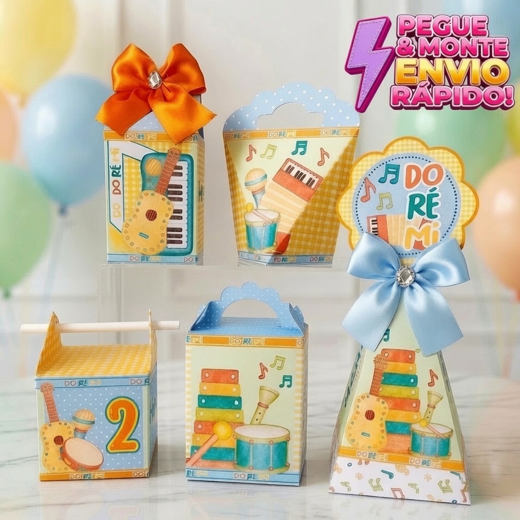 Kit caixas Instrumentos Musicais Personalizados  PEGUE E MONTE - Lembrancinhas para Festa Infantil - Aniversário