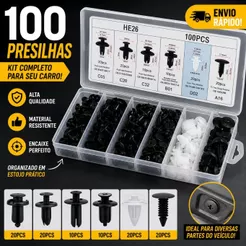Kit 100 Grampo Presilha Automotiva para Parachoque e Parabarro