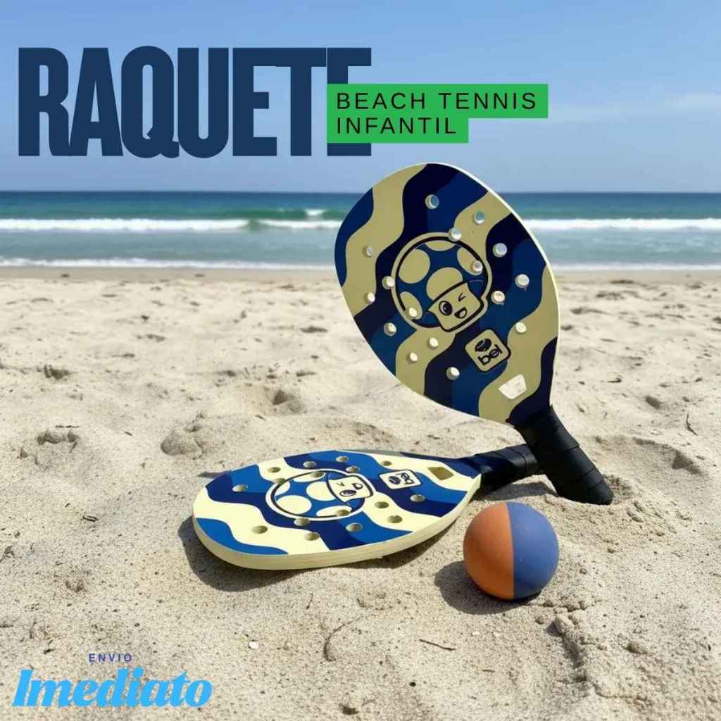 kit 2 raquetes beach tennis com bola infantil reforçado esporte lazer praia diversão belfix cogumelo