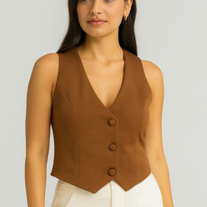 Coletinho Curto Feminino Forrado Alfaiataria C/ Botões Social Decote V Elegante Novidade