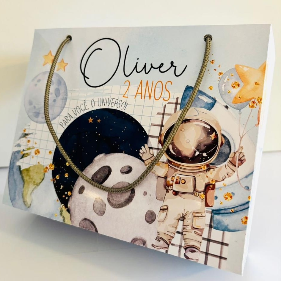Kit Sacolinhas Personalizadas  - Astronauta - Lembrancinhas Festa Aniversário Infantil + Brindes