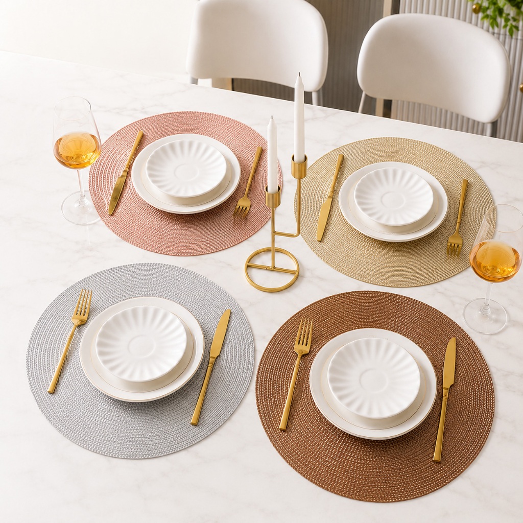 Jogo Americano Redondo Kit 2 4 6 Peças Impermeável Mesa Posta Cozinha Jantar Design Elegante